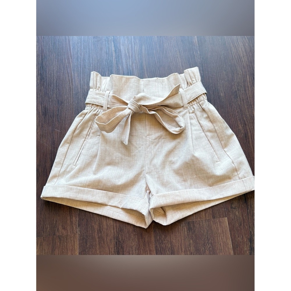 Coquette Cream Paperbag Waist Linen-Look Shorts Tie Belt Soft Girl Minimalist S